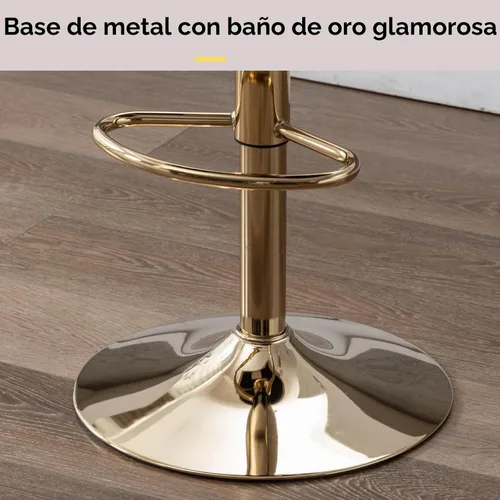 Vista 8 de Hyfirm Juego de 2 modernas sillas de bar de cocina con base cromada dorada, taburetes de bar giratorios ajustables con respaldo y reposapiés Beige