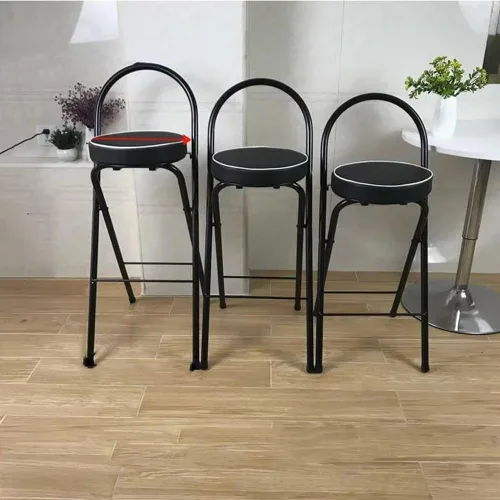 Vista 8 de Taburete plegable para desayuno, silla alta con asiento acolchado, taburete redondo portátil con respaldo, taburete plegable para adultos al aire