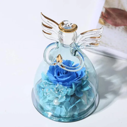 Vista 4 de ANLUNOB - Flores preservadas, regalos de cumpleaños y Navidad para mujeres, ángeles con bonitas rosas azules para regalos de boda y Acción de Gracias