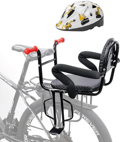 Vista 7 de Asiento trasero de bicicleta para niños con respaldo grueso, asiento trasero de bicicleta para niños de 2 a 8 años, talla única (negro, a)