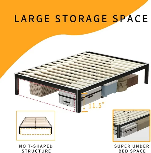 Vista 15 de MAF - Base de cama de plataforma de 14 pulgadas para cama individual con listones de madera, base de cama de metal resistente de 3500 libras