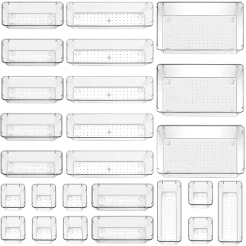 Vista 3 de Juego de 25 cubos organizadores antideslizantes para cajones, contenedores transparentes con almohadillas antideslizantes para pegar