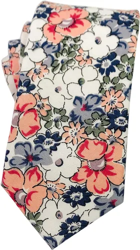 Vista 71 de Corbata de algodón floral para hombre, corbata delgada impresa de 2.56'' 01-Bean Pasta Rosa