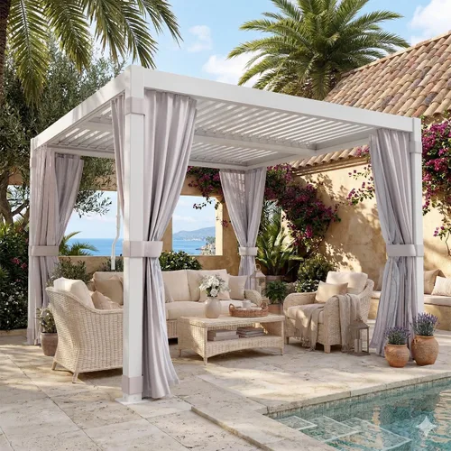 Vista 15 de MELLCOM Pérgola con Persianas – Pérgola de Aluminio de 10 x 10 pies con techo de persianas ajustables y cortinas y redes impermeables