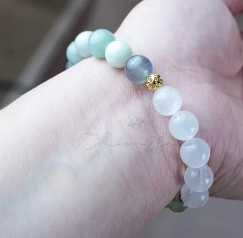 Vista 138 de Precious Gemstone Natural Crystal Healing Bracelet, Rutilated Quartz, Moonstone, Quartz Handmade Original Design Bracelet