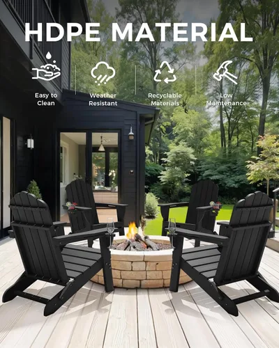Vista 7 de Silla Adirondack plegable, silla Adirondack de HDPE con 2 soportes para tazas, sillas para fogatas al aire libre de fácil montaje para patio