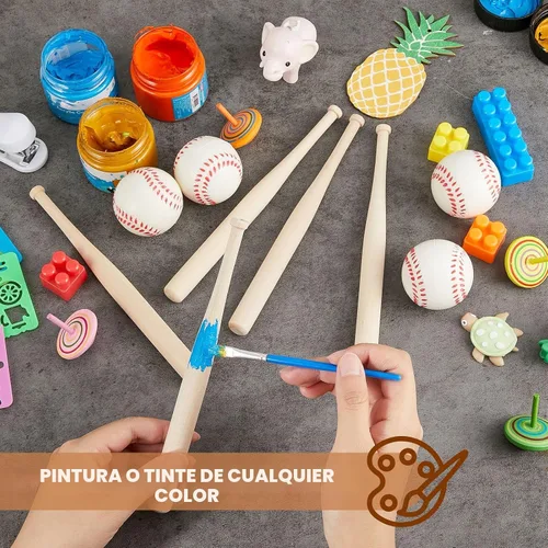 Vista 4 de Libima Juego de 24 mini bates de béisbol y pelotas de béisbol de espuma de 2 pulgadas, pequeños murciélagos de madera sin terminar de 8 pulgadas