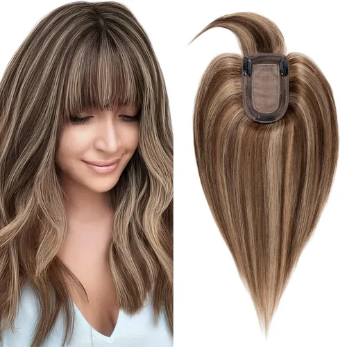 Vista 21 de SEGO Topes de cabello para mujeres de cabello humano real con cabello delgado, topes de cabello con clip frontal de 150% de densidad con base