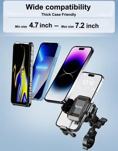 Vista 6 de iMESTOU Soporte de teléfono antivibración para motocicletas y bicicletas con amortiguadores y diseño antirrobo, soporte de teléfono de bola de 1