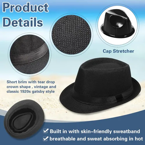 Vista 6 de Lasnten Paquete de 24 sombreros Fedora de los años 20 a granel para hombres, sombreros de ala corta, sombreros de Panamá para hombres y mujeres