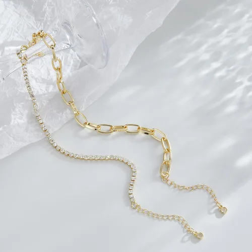Vista 5 de Aprilery Pulseras de oro para mujer, delicadas pulseras de oro de 14 quilates con clip de papel con estaca ajustable en capas, joyería