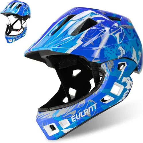 Vista 10 de EULANT Casco integral para niños con protector de barbilla, casco de bicicleta para niñas y niños de 6 años, se adapta a cabezas de 48 a 22.0 in