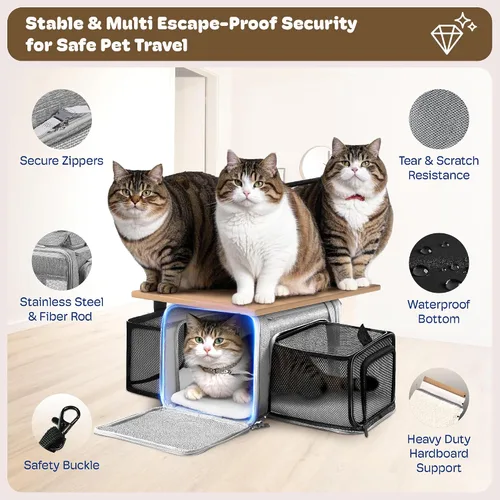 Vista 5 de Transportador de gatos extensible superior y de 2 lados de 17 x 11 x 11 pulgadas, aprobado por la aerolínea TSA, para perros medianos, transportador