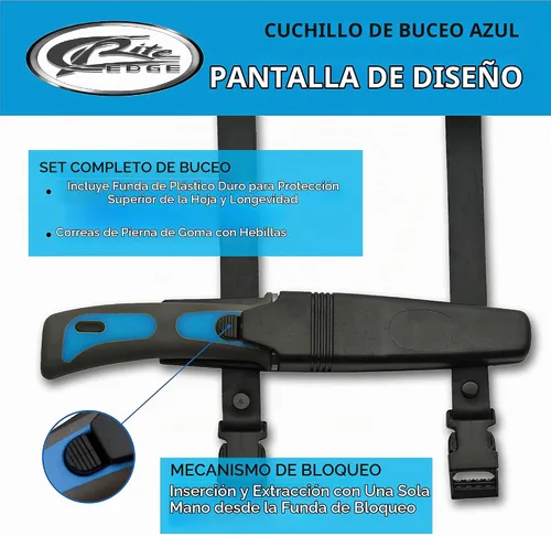 Vista 3 de Szco Supplies Cuchillo de buceo azul de 9 pulgadas con funda de correa de pierna (210424-BL)