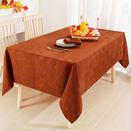 Vista 8 de Smiry Mantel rectangular de damasco impermeable de 60 x 102 pulgadas, patrón de hojas, manteles de tela jacquard para fiestas y cenas de vacaciones