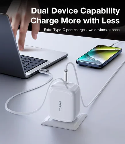 Vista 7 de TORRAS Banco de energía minimag de 10,000 mAh y bloque de cargador USB C de doble puerto
