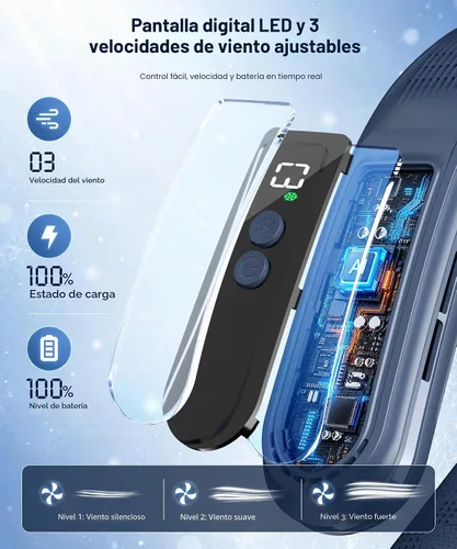 Vista 4 de Beyn Aire acondicionado de cuello, ventilador enfriador de cuello con 9