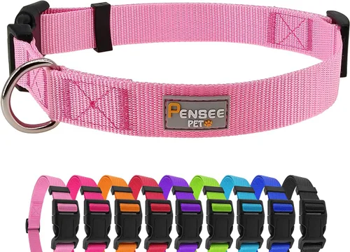 Vista 10 de Collar rojo para perro, collares ajustables básicos para cachorros, pequeños, medianos y grandes, para niñas, con collar de nylon transpirable