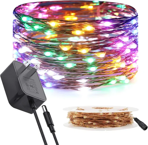 Vista 11 de RUICHEN Guirnalda de luces de alambre de cobre enchufable de 33 pies, 100 luces LED con carrete, color morado