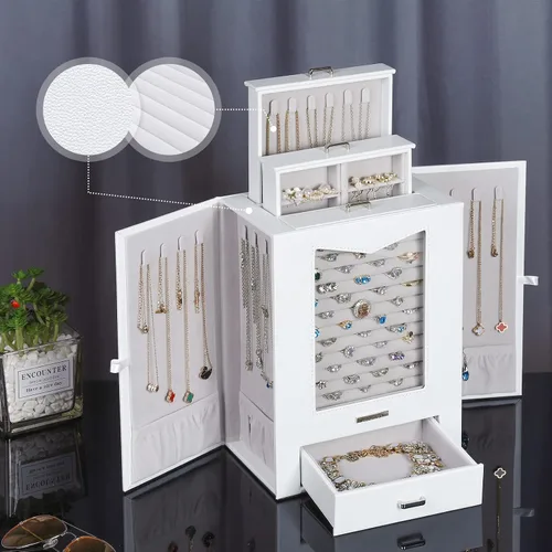 Vista 6 de Homde Organizador de joyas con ganchos de ventana de cristal real, regalo para mujeres, caja de joyería para collares, anillos, aretes, pulseras