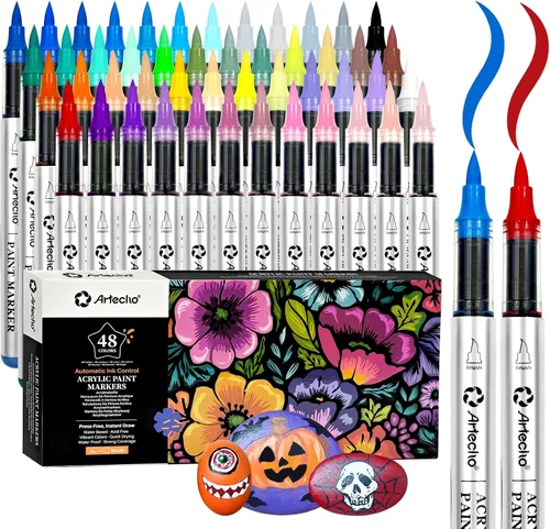 Vista 10 de Artecho Bolígrafos de pintura con purpurina, 12 colores acrílicos con purpurina con punta extra fina de 0.028 in para pintura de rocas, piedra