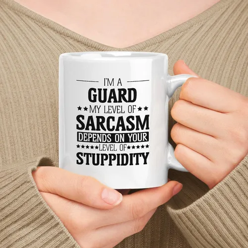 Vista 40 de Taza de cerámica blanca de regalo para Armed Guard de 11 oz y 15 oz - Mi nivel de sarcasmo depende de tu nivel