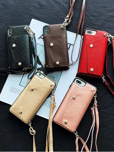 Vista 7 de LUVI Funda con tarjetero para iPhone 11 Pro con correa para el cuello, cadena cruzada, correa de muñeca, funda protectora con ranura para tarjeta