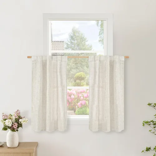 Vista 12 de BGment Cortinas cortas de lino marrón de 36 pulgadas de largo para ventanas, pequeñas cortinas de gasa semitransparentes para cocina, cafetería
