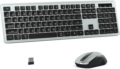 Vista 8 de MPTOG - Combo de teclado y mouse inalámbricos para PC portátil (azul blanco) Teclado de oficina de tamaño completo de 104 teclas con 15 teclas