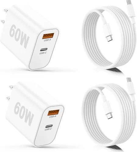 Vista 20 de Cargador para iPhone 17/16/15 Pro/Pro Max, cargador de pared USB-C de doble puerto con PD 40 W y carga rápida QC 20 W, cable USB-C de 10 pies