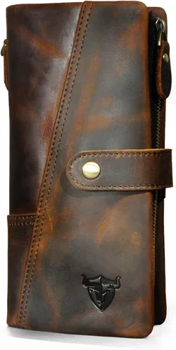 Vista 59 de Genuino Caballo Loco Cuero Regalo de Viaje Moneda Bolsillo Tarjetero Organizador Largo Cadena Rfid Cartera Monedero Con Broche Para Hombres Hombres