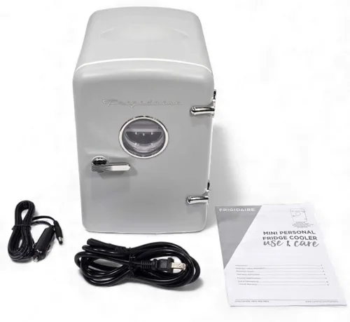 Vista 7 de Frigidaire Mini refrigerador personal retro EFMIS229-Moonbeam, de 6 latas/4L, incluye cable para el hogar y el coche de 12 V, capacidad de 4 litros