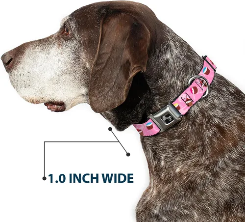 Vista 6 de Buckle-Down Collar de perro con hebilla para cinturón de seguridad, diseño de remolinos de cupcakes, rosa, multicolor, 1 pulgada de ancho, se adapta