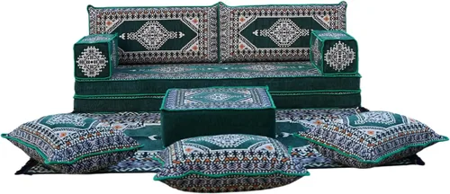 Vista 19 de arabicsofa Verde Juego de Asientos de Suelo Orientales Hechos a Mano – Sofá de Suelo Tradicional con Respaldo