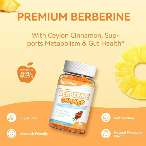 Vista 5 de Gomitas de berberina de 1200 mg, suplemento de berberina de alta potencia con canela de Ceilán para el sistema inmunológico y el metabolismo, sin