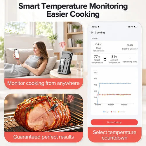 Vista 2 de Smart Wireless Meat Thermometer, 2 Wireless Probes, App Alerts, 360FT