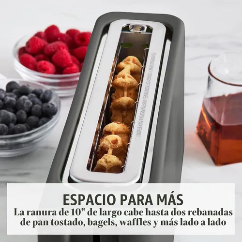 Vista 3 de Martha Stewart Tostadora de ranura larga de 2 rebanadas, extra ancha, gris Caviar Gris
