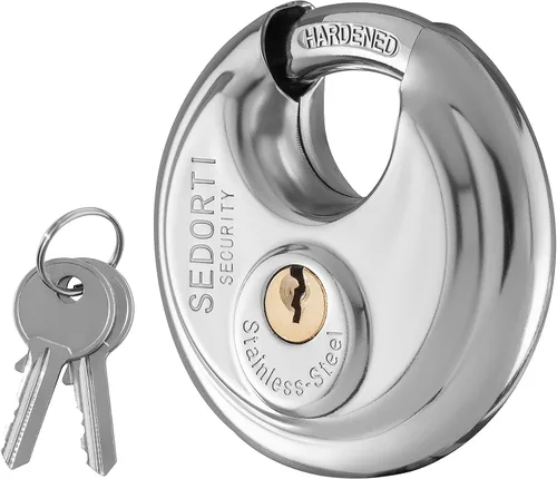 Vista 3 de SEDORTI Paquete de 10 candados de disco con llaves iguales, 2-3/4 pulgadas de ancho, cerradura redonda de acero inoxidable 304, cerradura
