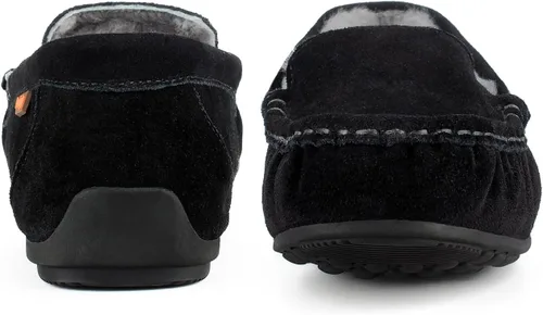 Vista 2 de Parfeying Mocasines de piel de oveja para mujer, mocasines estilo de conducción de espuma viscoelástica de gamuza de vaca