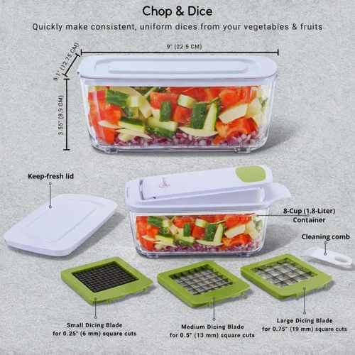 Vista 9 de Brieftons QuickPush - Picador de alimentos: más fuerte y 200% más de capacidad de contenedor, 30% más pesado, picador de frutas y verduras, cortador