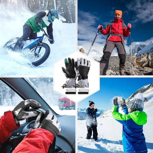 Vista 5 de Guantes para clima frío, guantes de esquí, guantes de nieve, guantes de invierno impermeables, hombres y mujeres, para padres e hijos
