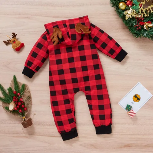 Vista 8 de CMJYYHKY My Frist Christmas Baby Plaid Clothes Cute Infant One Piece Romper Antlers Christma Toddler Outfits