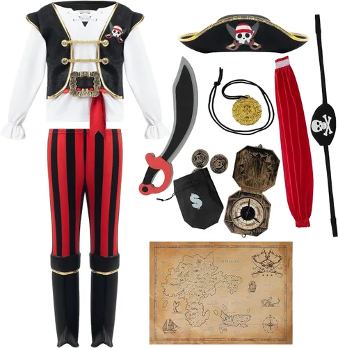 Vista 3 de Spooktacular Creations Disfraz de pirata para niños, conjunto de traje de pirata para niños pequeños de Halloween, fiesta temática de juego de rol
