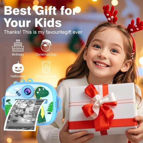 Vista 7 de Cámara para niños con impresión instantánea, cámaras duales delanteras y traseras, juguete digital de viaje portátil, cumpleaños para niñas y niños