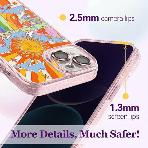 Vista 4 de Compatible para iPhone 13 Funda Linda Estética - Funda de Teléfono Rosa con Protector de Cámara - Diseño de Cubierta con Estampado de Hongos