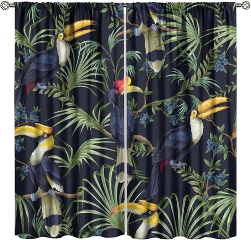 Vista 27 de Cortinas opacas de flores de colibrí, para dormitorio y sala de estar, diseño estético rústico y moderno, juego de 2 paneles, 42 x 45 pulgadas