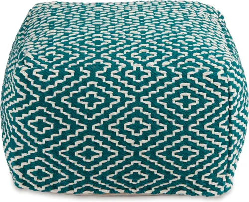 Vista 5 de Signature Design by Ashley Brynnsen Puf geométrico tejido a mano, color verde y blanco