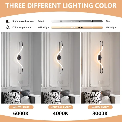 Vista 3 de KCO Lighting Modern - Juego de dos apliques de pared lineales minimalistas, paquete de 2 apliques de pared largos negros, apliques de pared LED