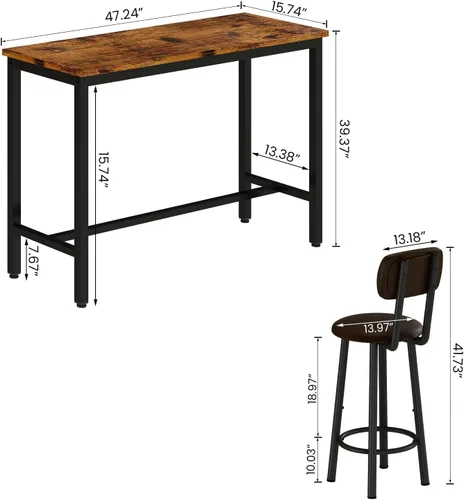 Vista 3 de AWQM Juego de mesa de 47.2 pulgadas de altura de pub para 4, juego de comedor de cocina con 2 mesas de bar y 4 taburetes de piel sintética