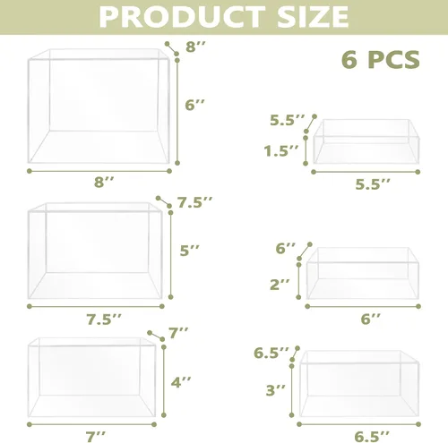 Vista 3 de 6 Piezas Elevadores de Buffet, Elevadores de Alimentos para Mesa de Buffet, Elevadores de Exhibición de Cubos Acrílicos con Fondo Hueco, Soporte